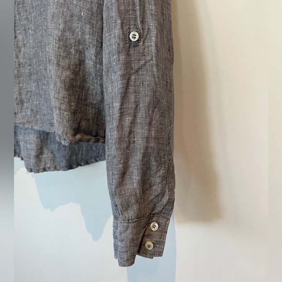 Saks Fifth Avenue Linen V-neck Tunic. Gray size small - Picture 4 of 6